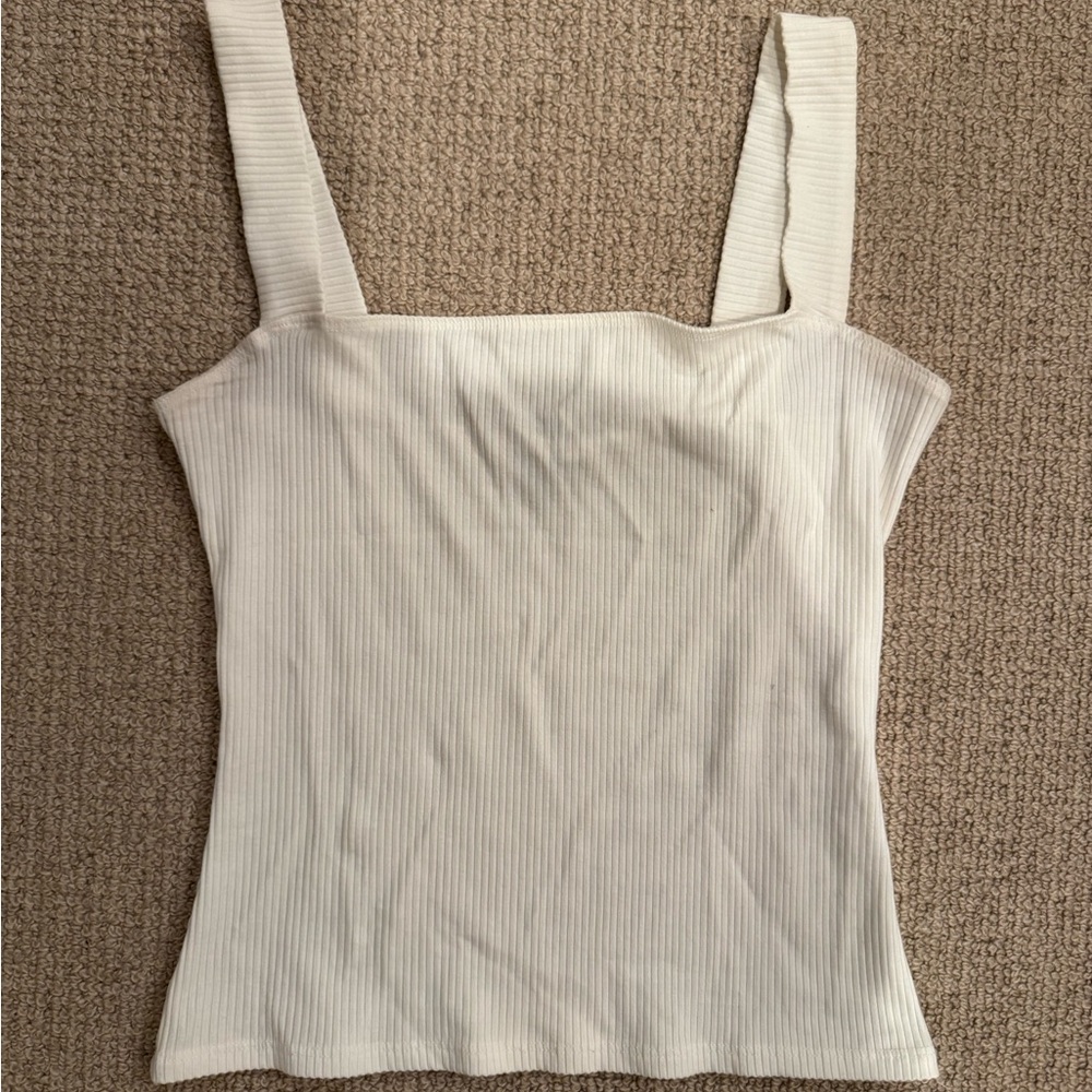 Reformation White Fitted Ribbed Tank Top